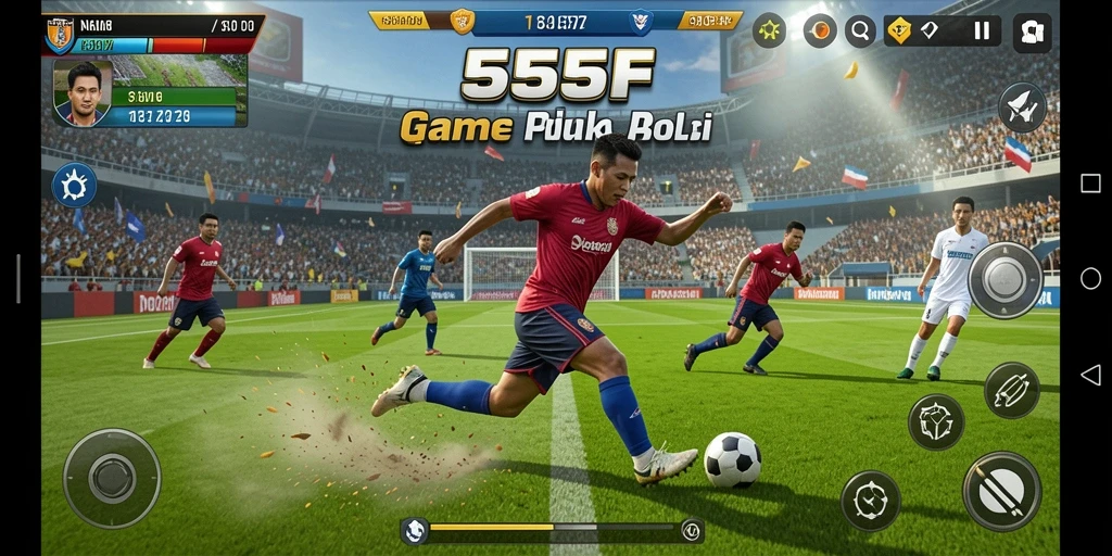 Gameplay menarik dalam 555F dengan aksi sepak bola seru.
