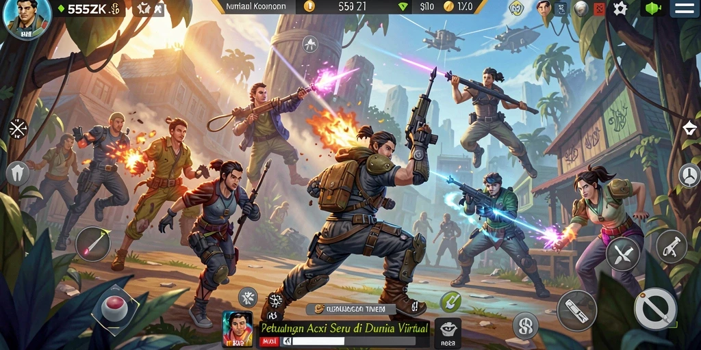 Tampilan utama gameplay 555ZK dengan aksi seru dan grafis memukau.