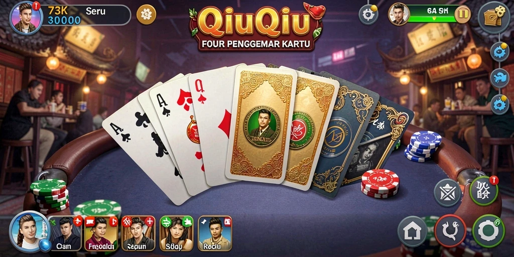 Tampilan menyeru dari gameplay QiuQiu di 73K, penuh aksi dan strategi.