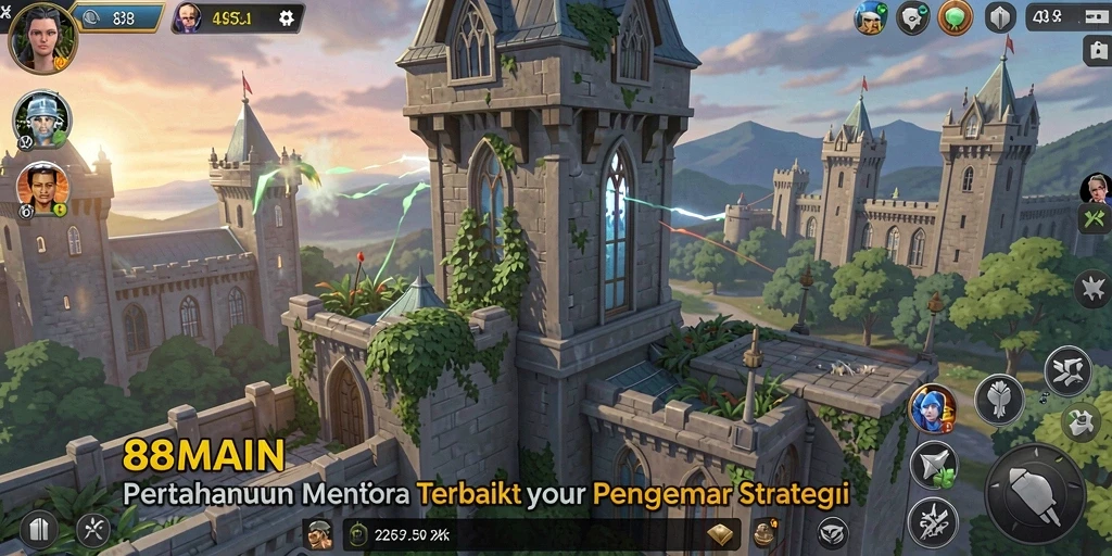 Tampilan gameplay 88MAIN yang menarik dalam pertahanan menara.