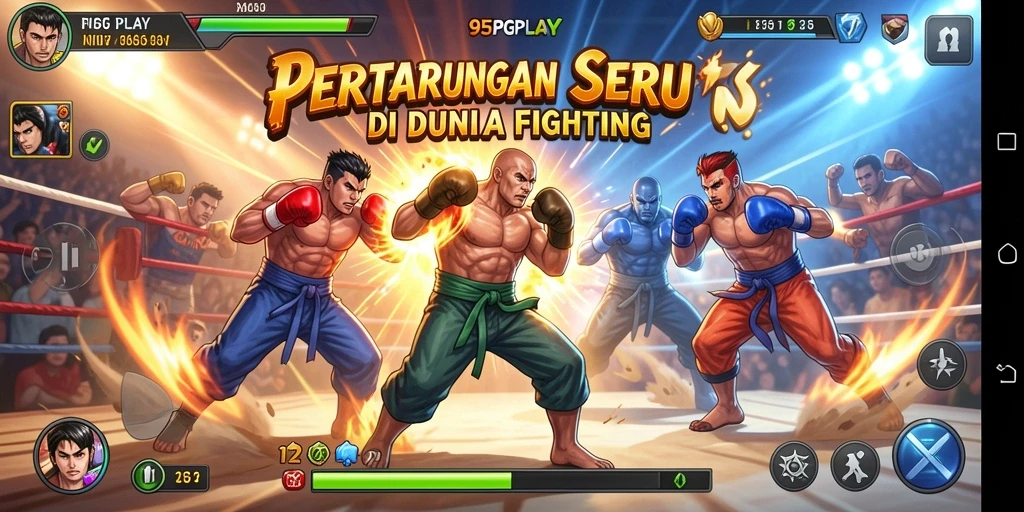 Screenshot utama 95PGPLAY menampilkan aksi pertarungan seru di arena.
