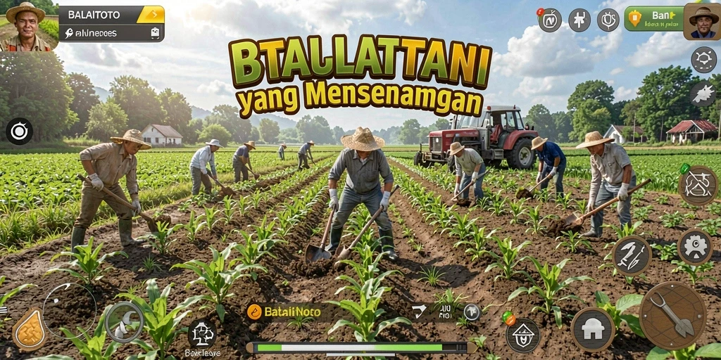 Tampilan gameplay BALAITOTO dengan ladang hijau dan hewan ternak.