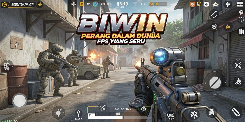 Tampilan gameplay BIWIN dengan aksi menembak yang seru.