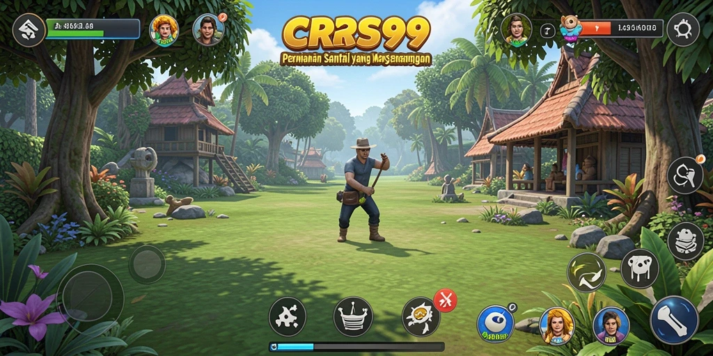 Tampilan gameplay CRS99 yang ceria dan penuh warna.