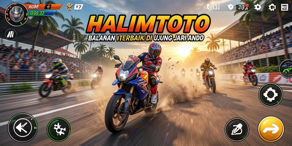 Screenshot menampilkan gameplay balapan motor yang mendebarkan di HALIMTOTO.
