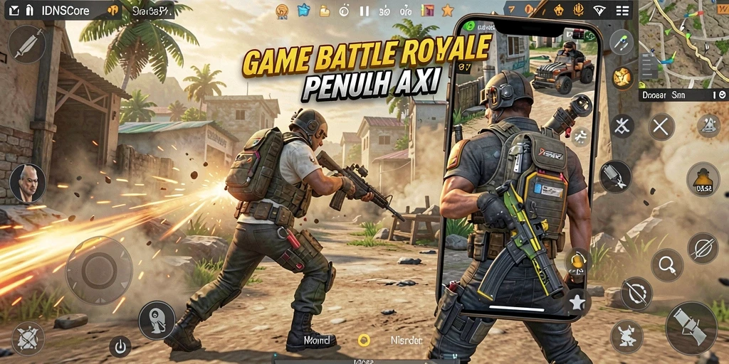 Tampilan gameplay seru IDNSCORE dalam pertempuran Battle Royale.
