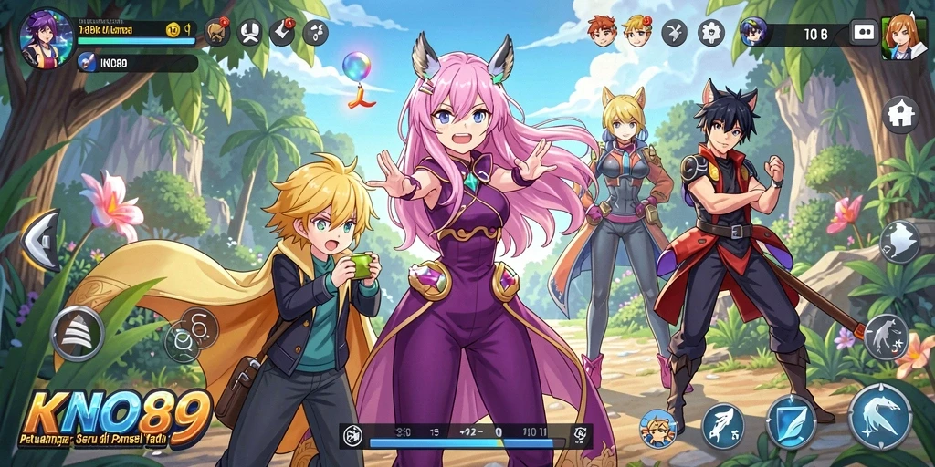 Tampilan gameplay KNO89 dengan karakter anime yang dinamis.