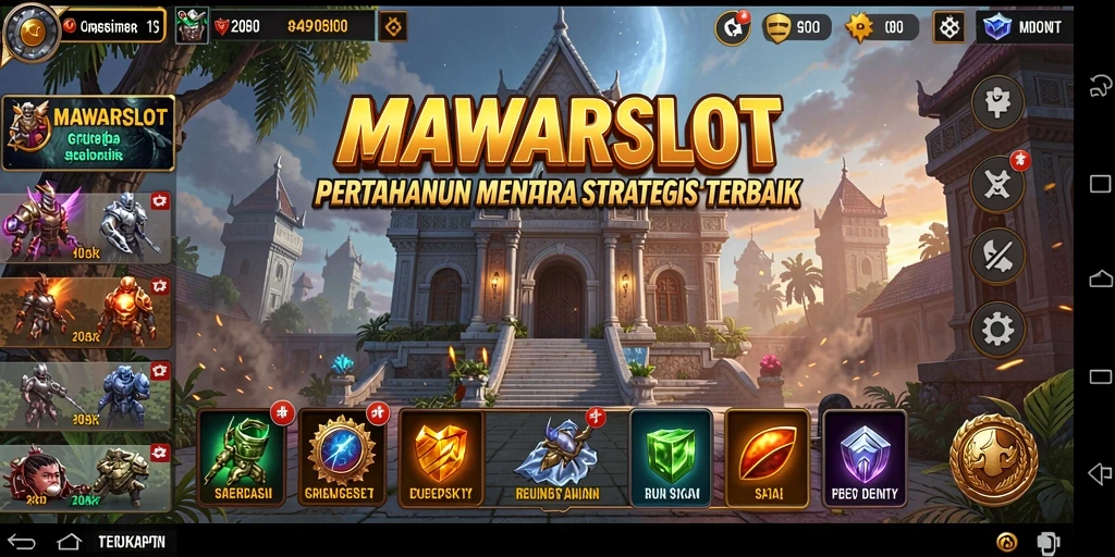 Tampilan gameplay MAWARSLOT dengan pertahanan menara yang mendebarkan.