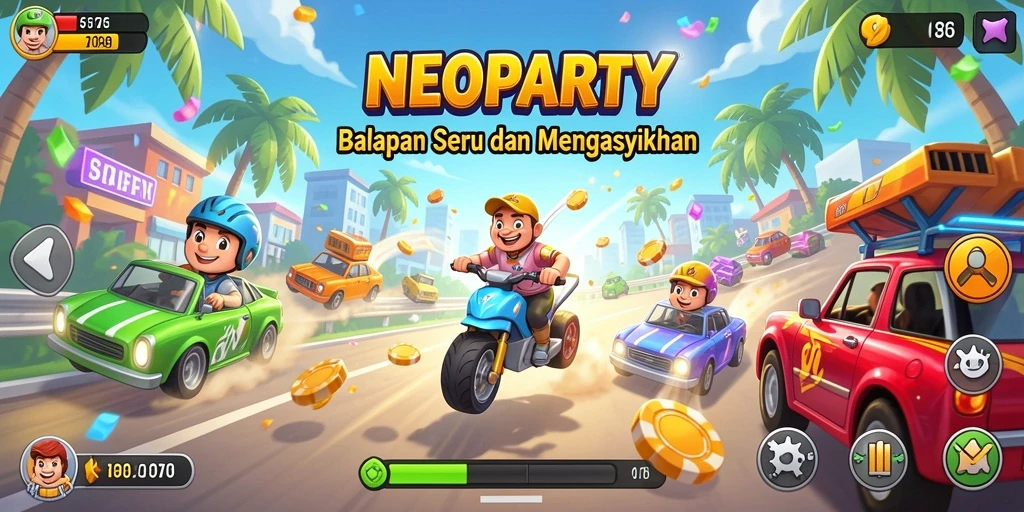 Tampilan gameplay NEOPARTY yang mendebarkan dan penuh adrenalin.