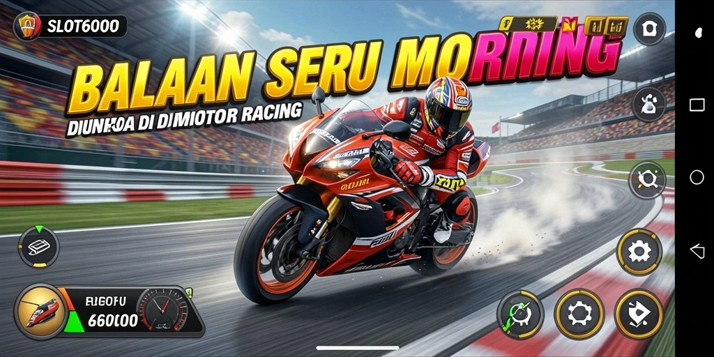 Tampilan gameplay seru dari SLOT6000 saat balapan di jalur menantang.