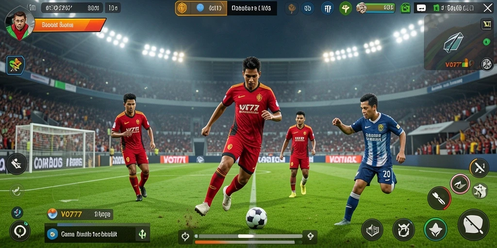 Gameplay VO777 yang menampilkan aksi pertandingan sepak bola.